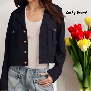 Lucky Brand NWT Women’s Cropped Ponte Jacket Navy Blue Large